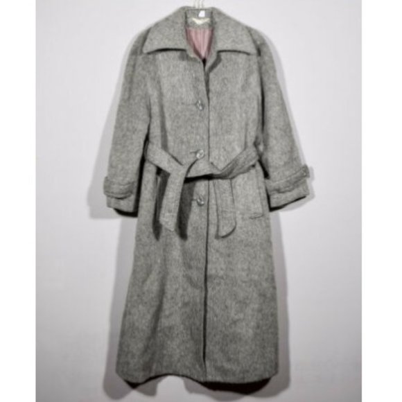 Vintage Jackets & Blazers - Vintage Made in England 100% Mohair Fuzzy Gray Long Trench Coat Jacket 38" Bust